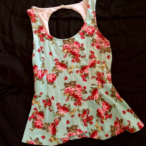 🔥Kirra (Pacsun) Light Blue Red Rose Blouse - Picture 3 of 8